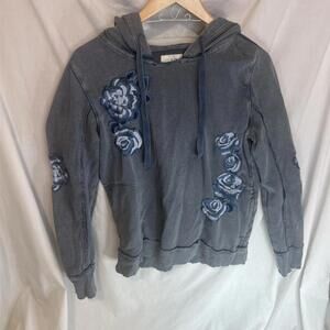 Lucky Brand Gray Hoodie with Blue Floral Accents